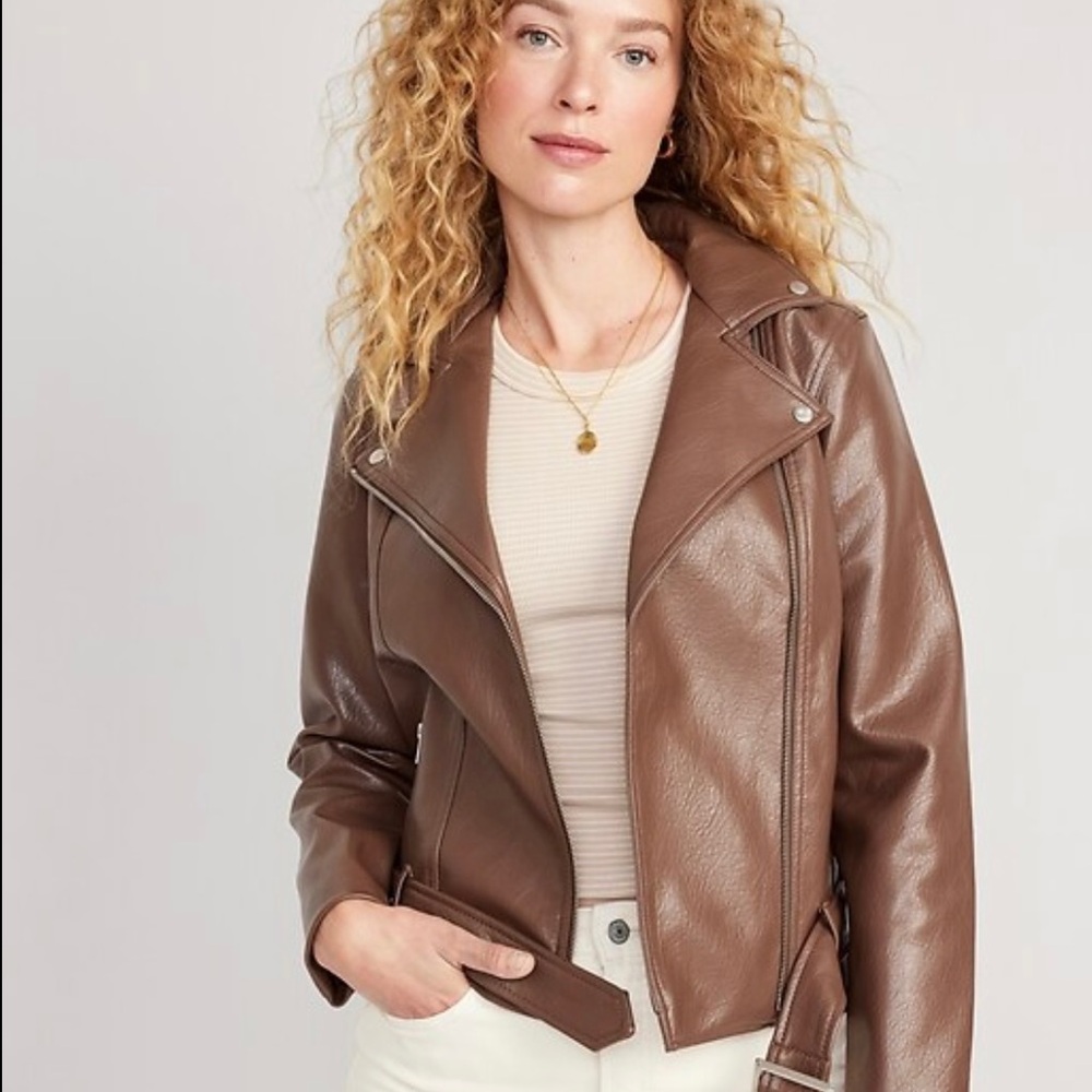 Brown Faux Leather Moto Jacket - Women old Navy xl
